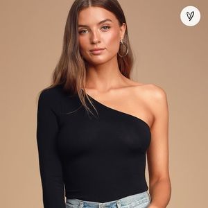 Lulus With It Long Sleeved One Shoulder Black Top
